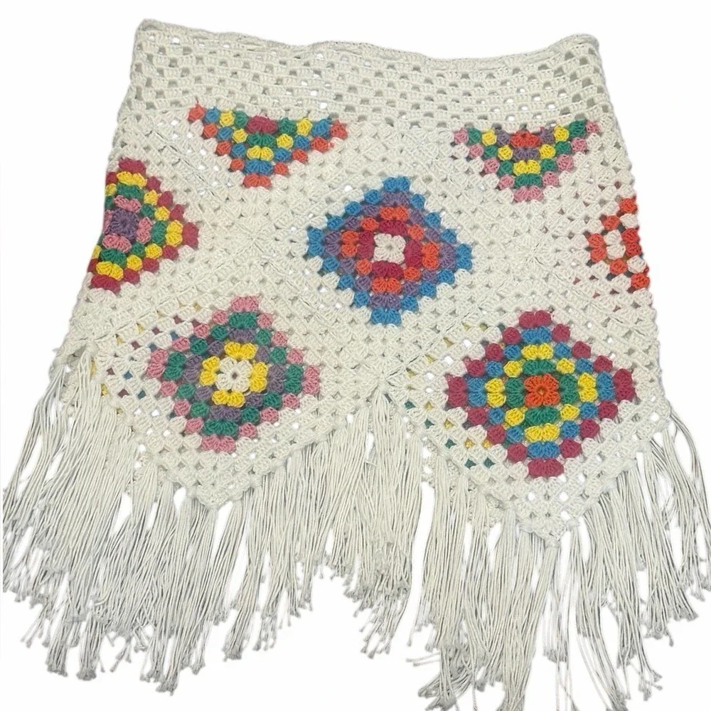 Nessi Byrd Girls Santa‎ Crochet Skirt White Fringe Sz 14 Luxury Resort Coverup
